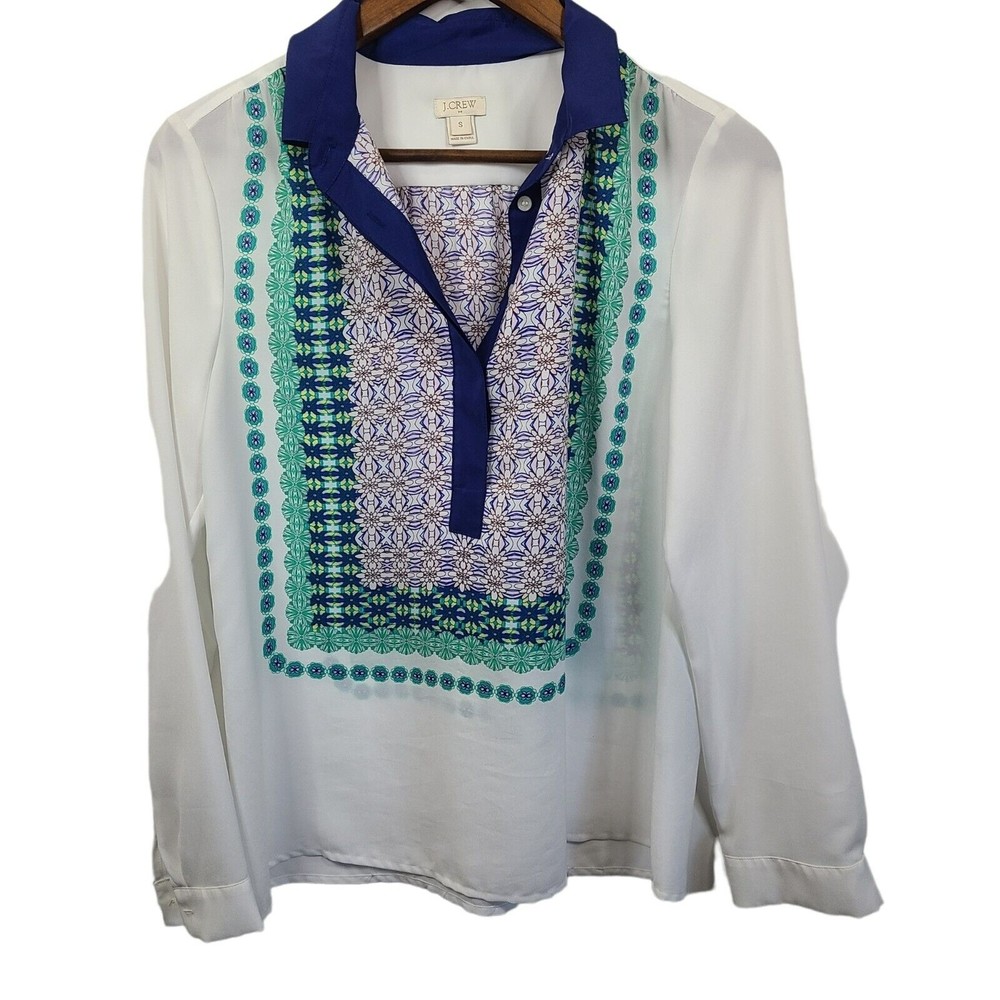 J Crew Pullover Abstract Patterned Colored Long Sleeve Blouse Small Womens